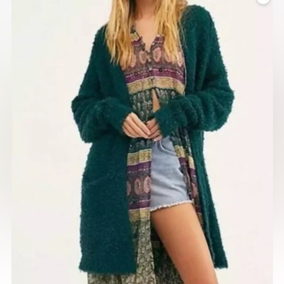 FREE PEOPLE ONCE IN A LIFETIME FUZZY BOUCLE LONG OPEN CARDIGAN SWEATER - Picture 2 of 11